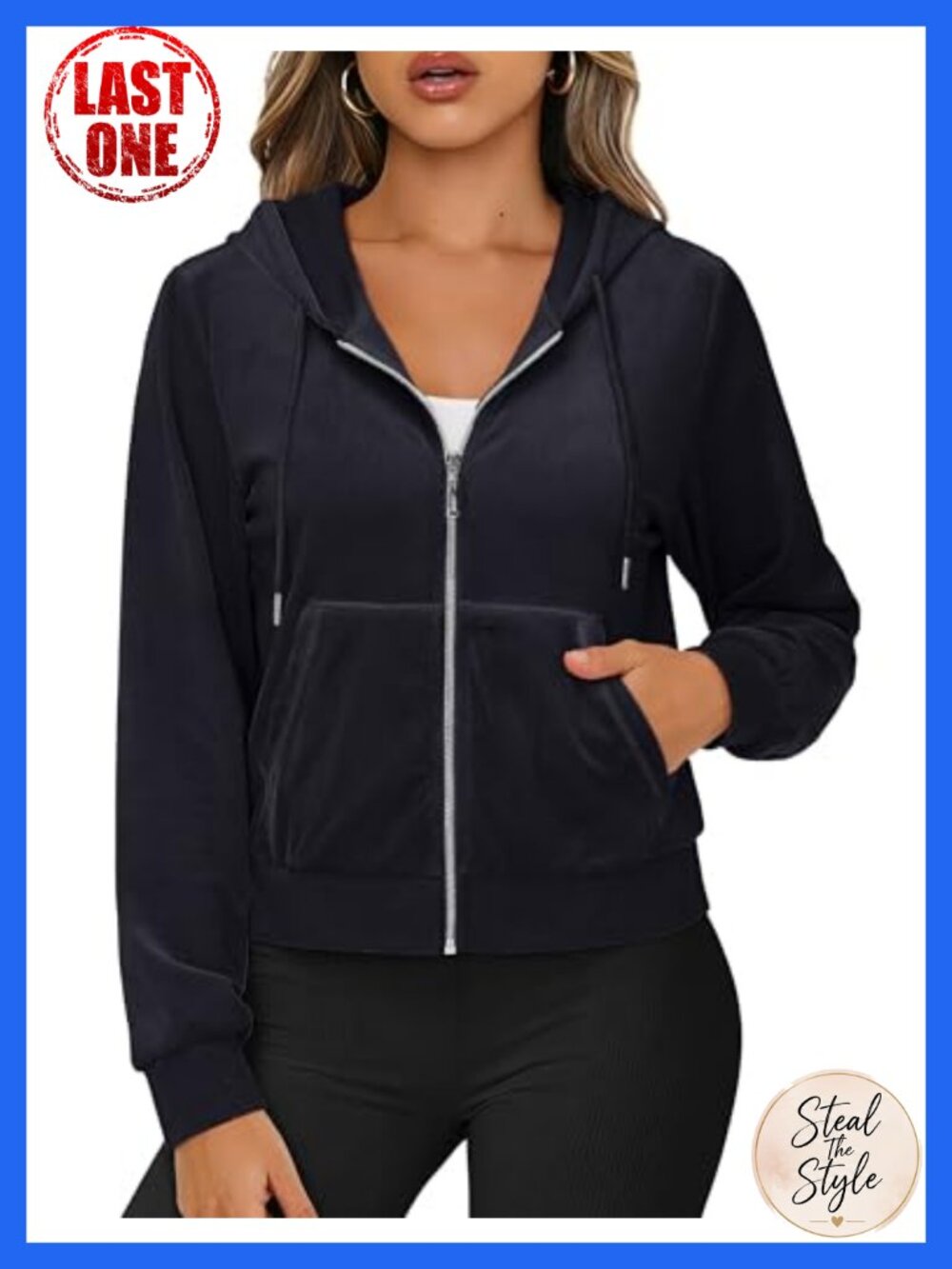 Velour Cropped Zip Up Hoodie Long Sleeve Fleece Jacket